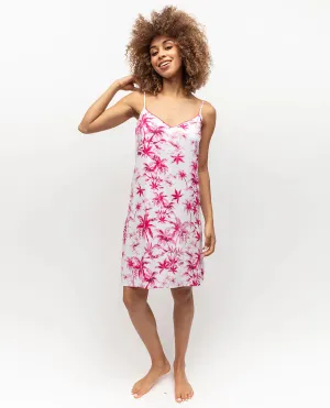 Haley Palm Print Cotton/Modal Strappy Nightie Hot Pink