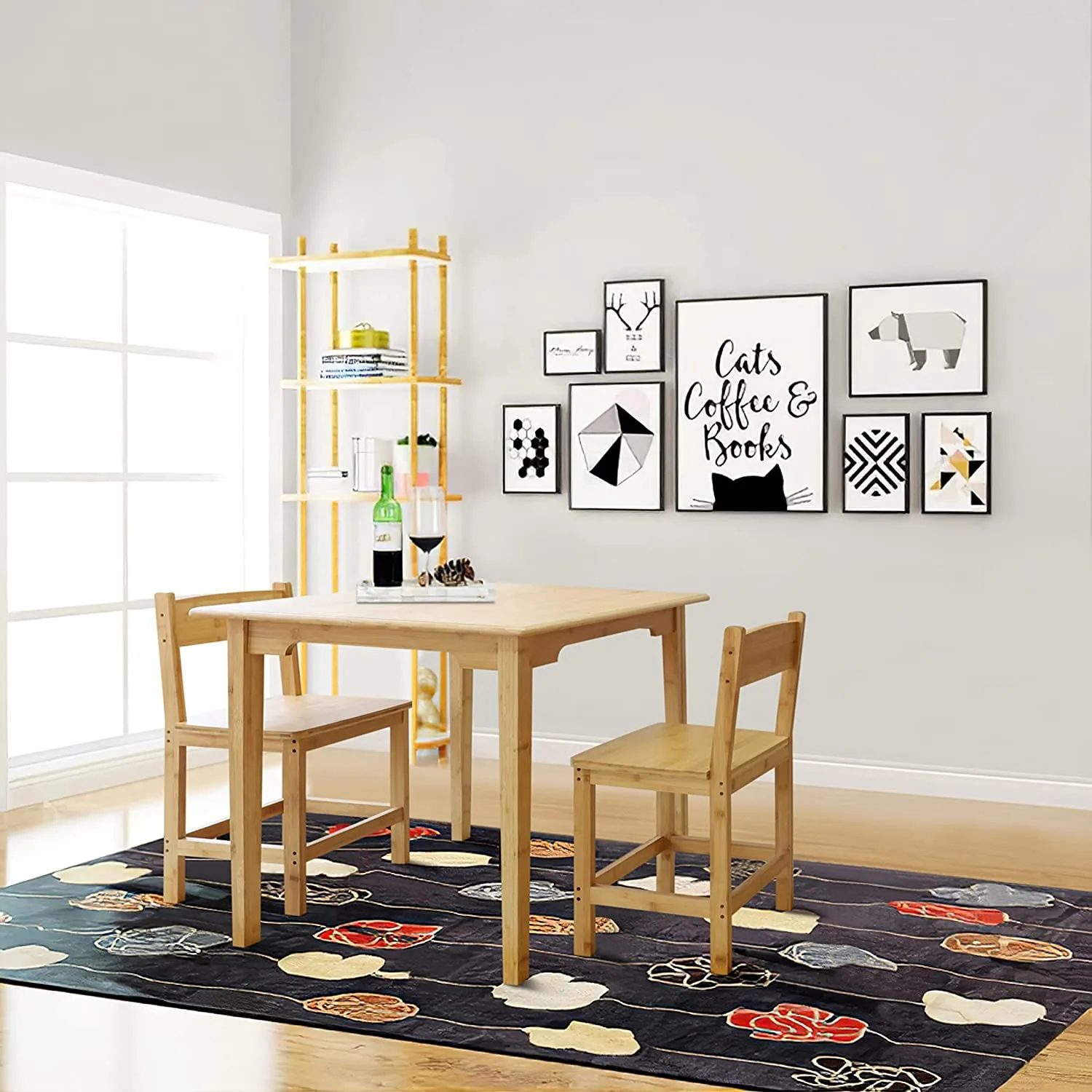 ITEM# 0070   3-Piece Dining Set Bamboo of Square Dining Table and Chairs for 2-Person, Kitchen Table Set with 2 Chairs for Dining Room Small Spaces, Natural