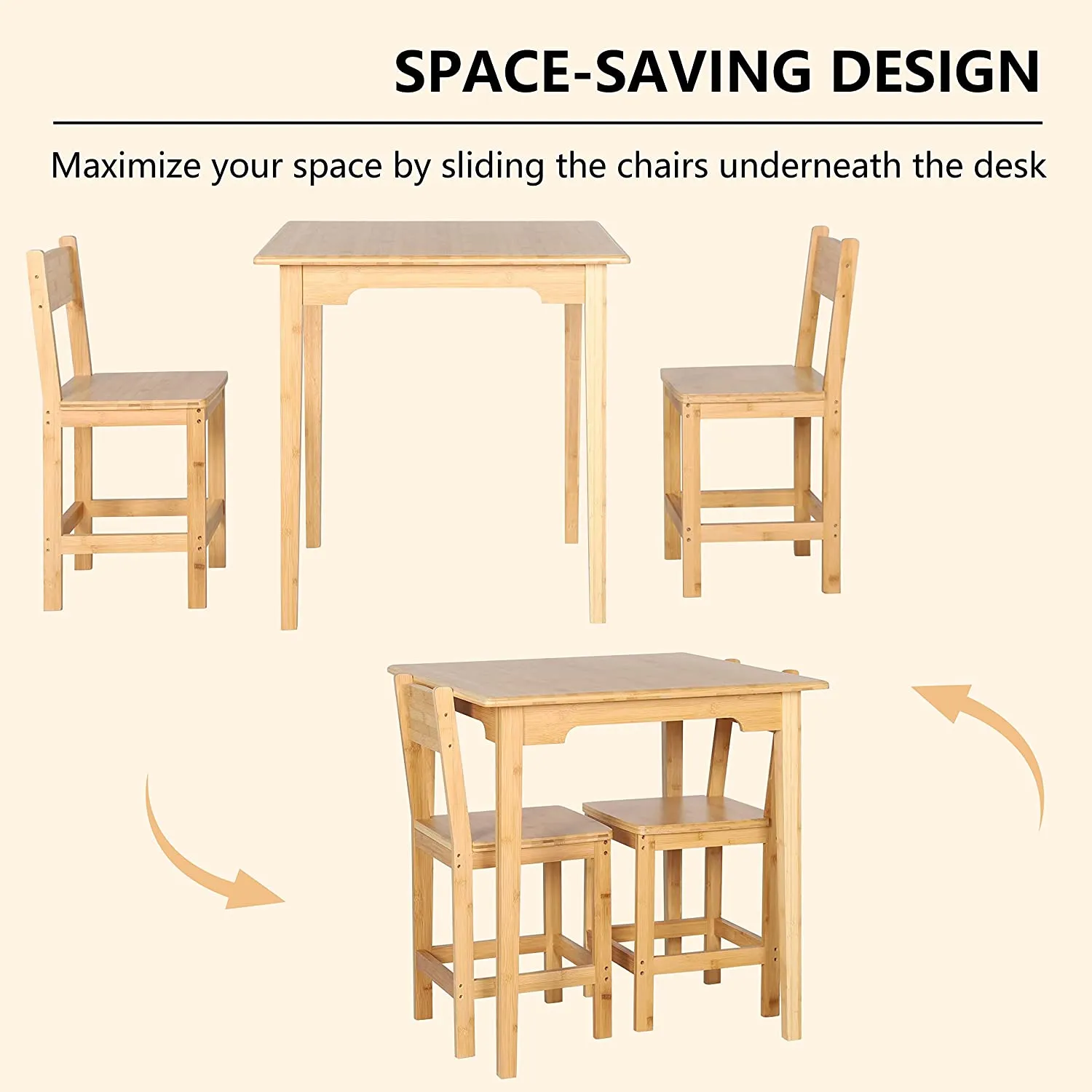 ITEM# 0070   3-Piece Dining Set Bamboo of Square Dining Table and Chairs for 2-Person, Kitchen Table Set with 2 Chairs for Dining Room Small Spaces, Natural