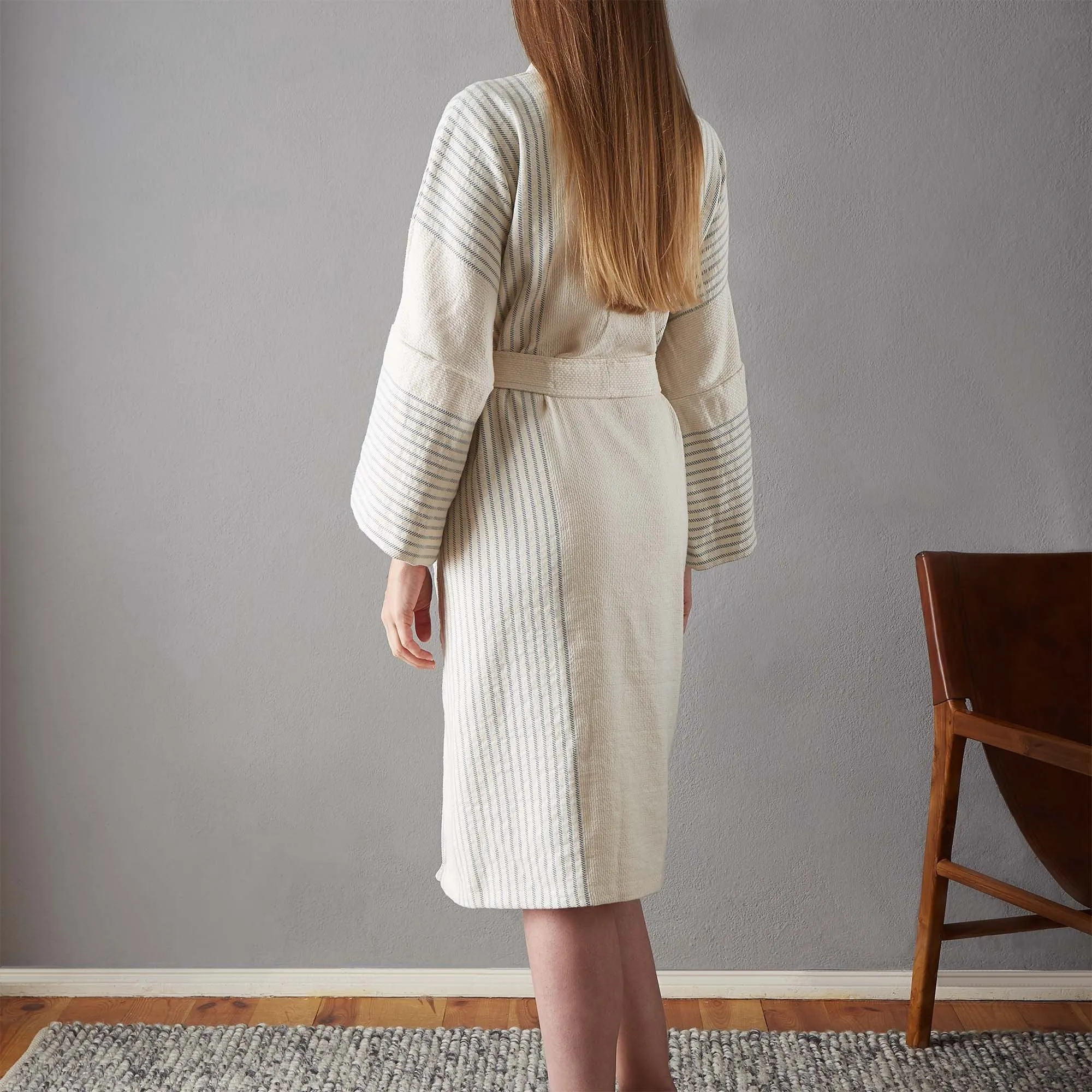 Kadan european linen Bathrobe [Cream/Grey green]