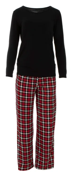 KicKee Pants Crimson 2020 Holiday Plaid Women's L/S Loosey Goosey Tee & Pant Set