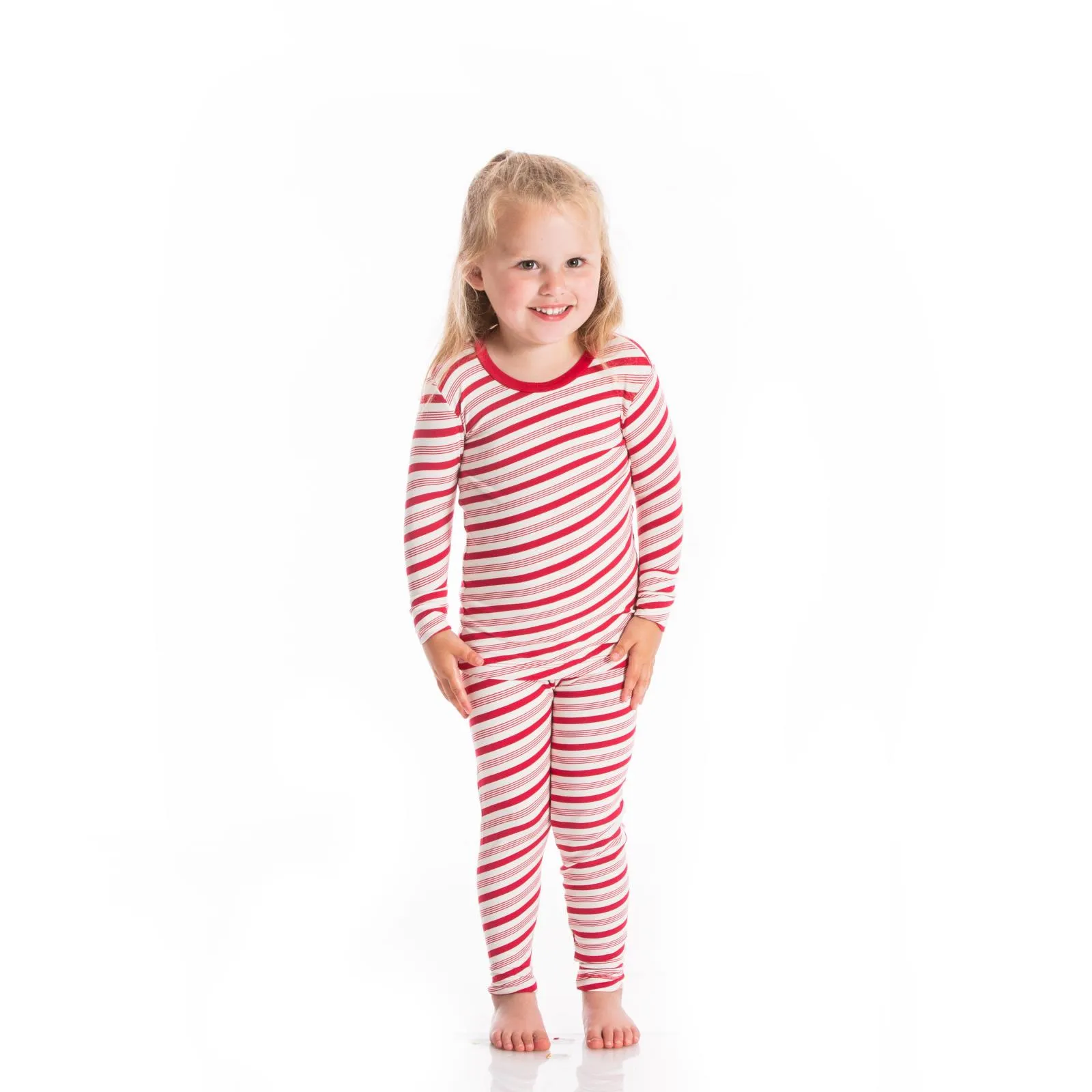 KicKee Pants Crimson Candy Cane Stripe L/S Pajama Set