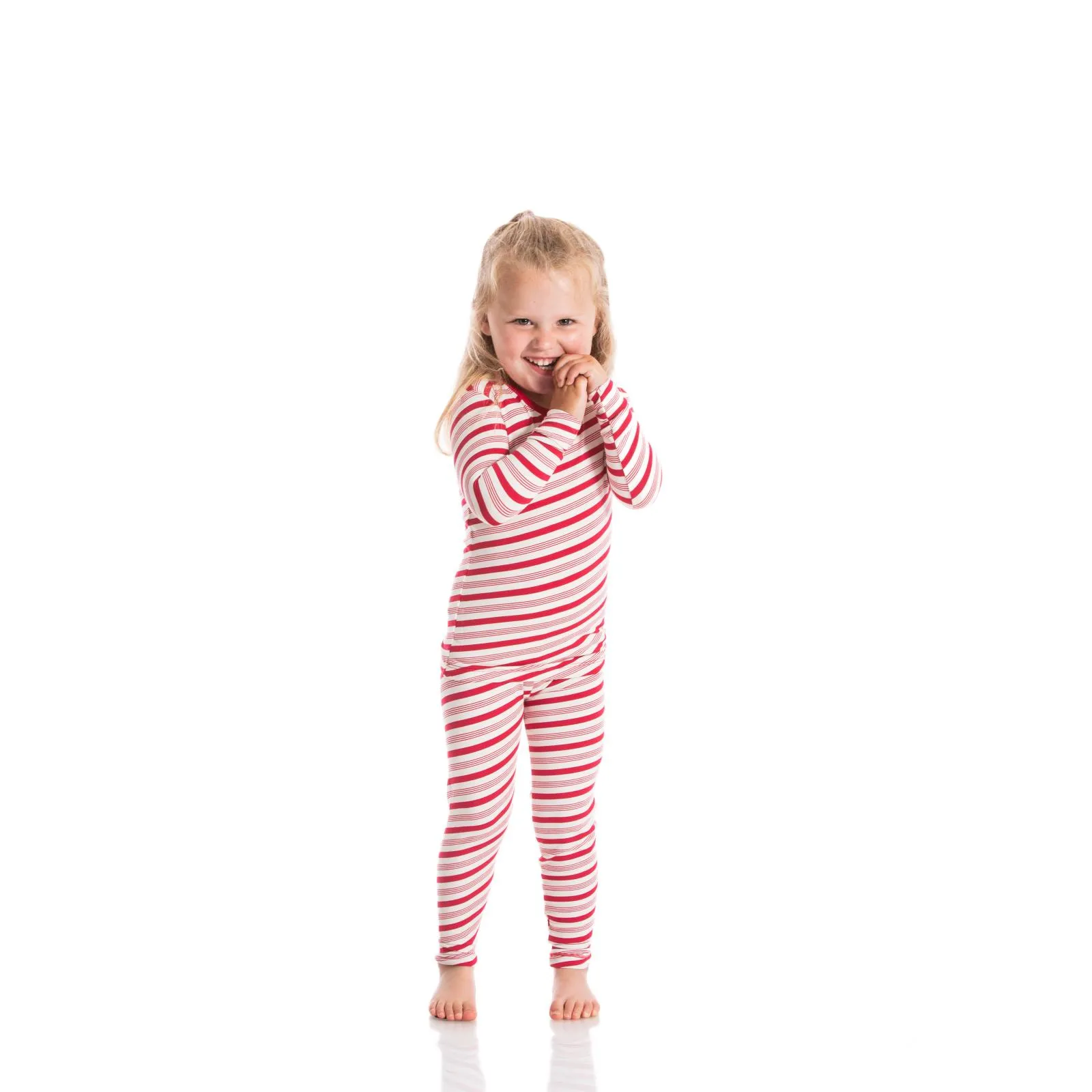 KicKee Pants Crimson Candy Cane Stripe L/S Pajama Set