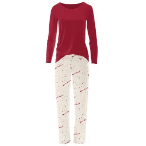 KicKee Pants Natural Flying Santa Women's L/S Loosey Goosey Tee & Pant Set