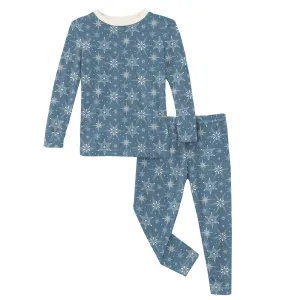 KicKee Pants Parisian Blue Snowflakes L/S Pajama Set