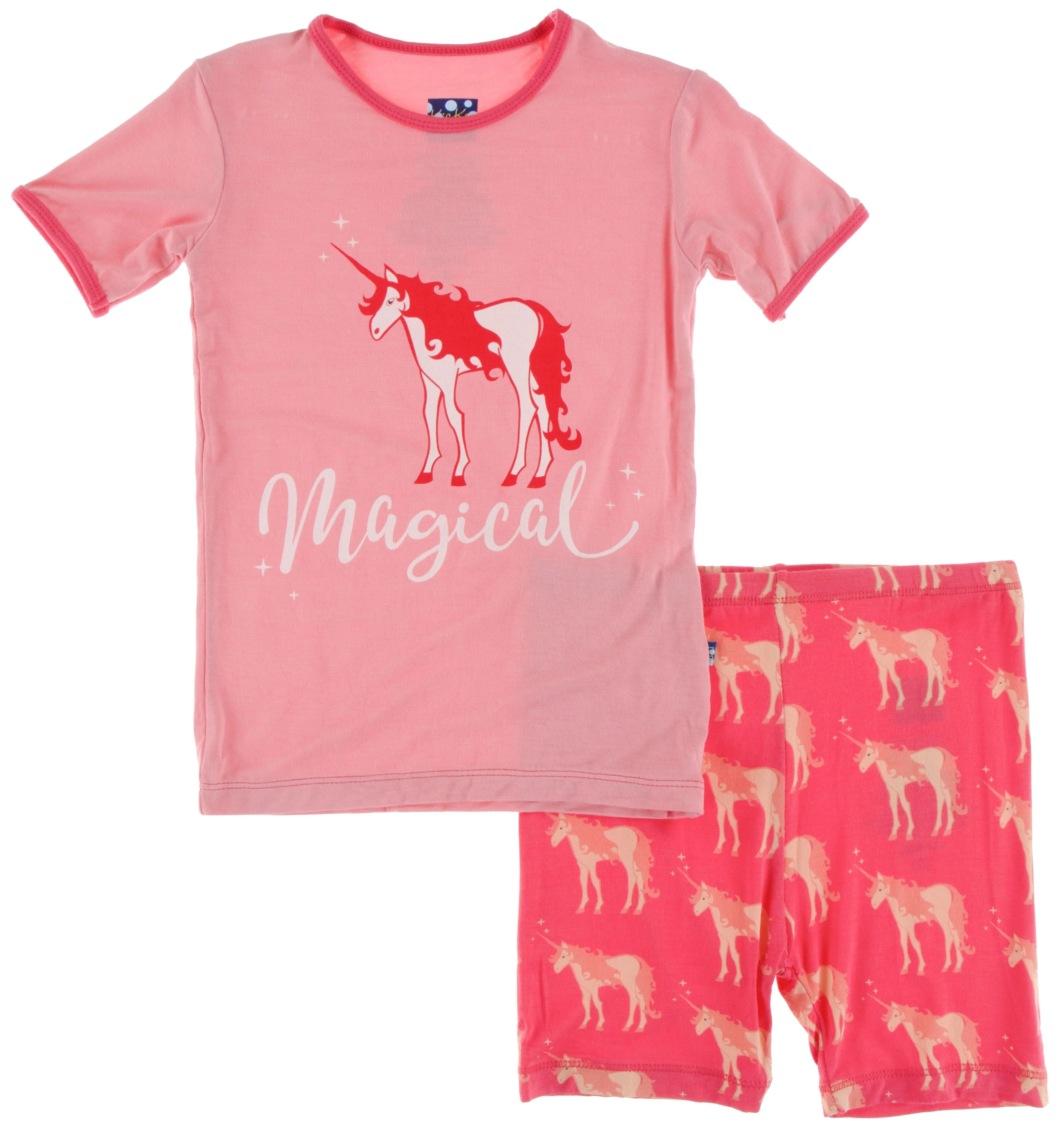 KicKee Pants Red Ginger Unicorns Piece Print S/S Pajama Set with Shorts