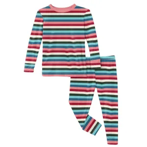 KicKee Pants Snowball Multi Stripe L/S Pajama Set