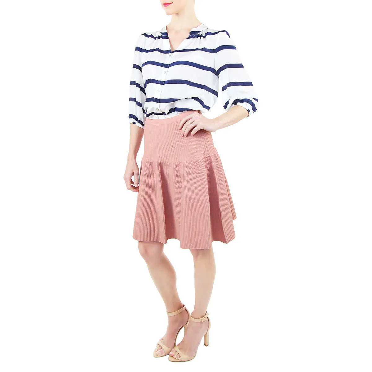 Kirin Blouse - White with Blue Block Stripe