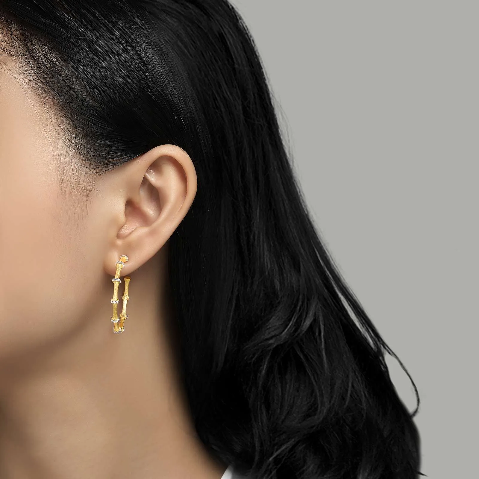 Lafonn Simulated Diamond Elegant Bamboo Hoop Earrings E0458CLT