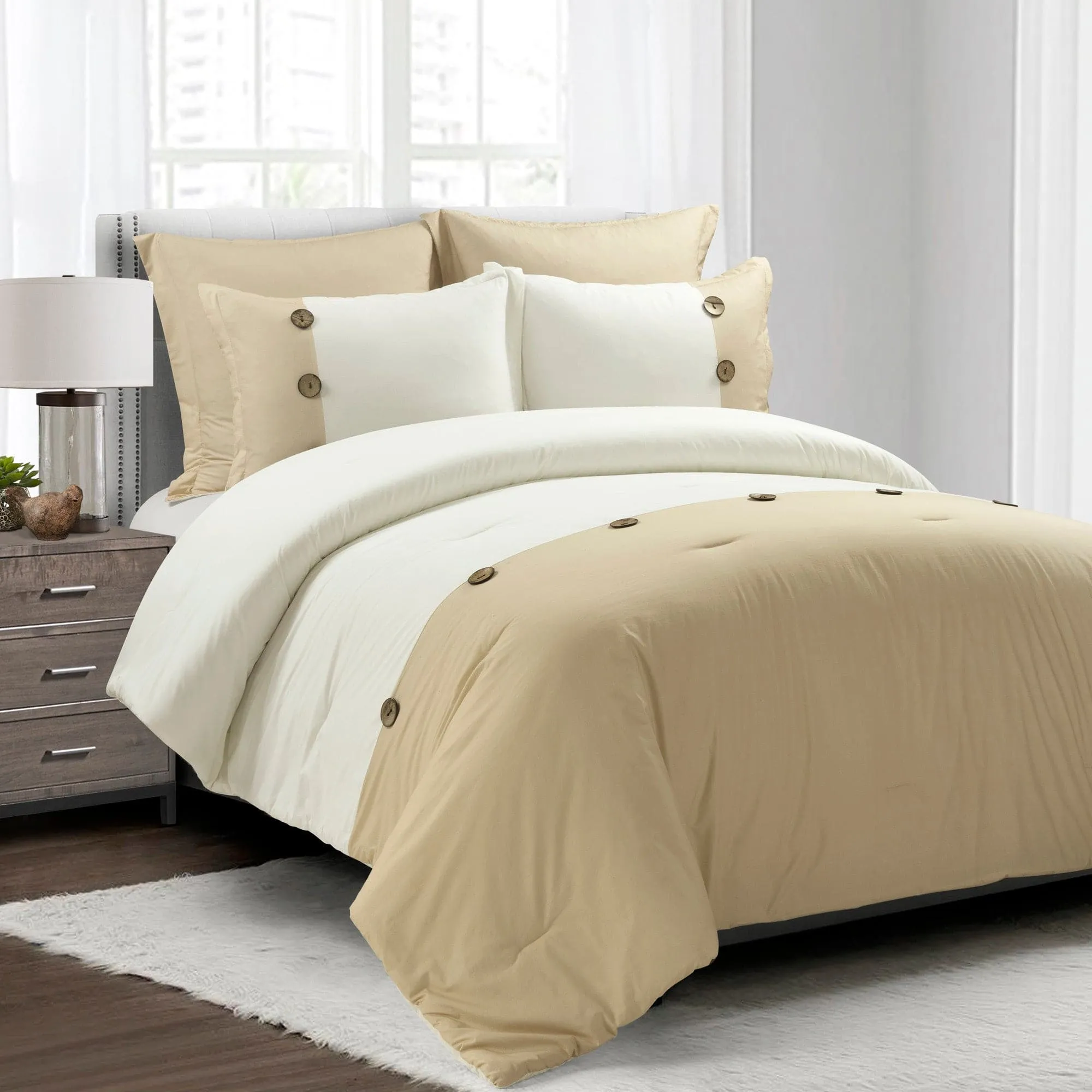 Linen Button Comforter 5 Piece Set