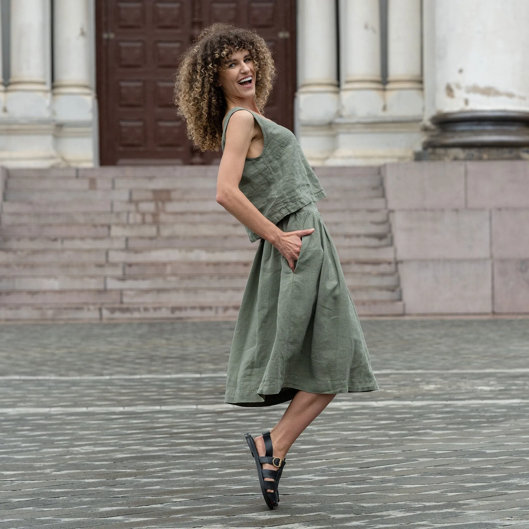 Linen Crop Top & Skirt 2-Piece