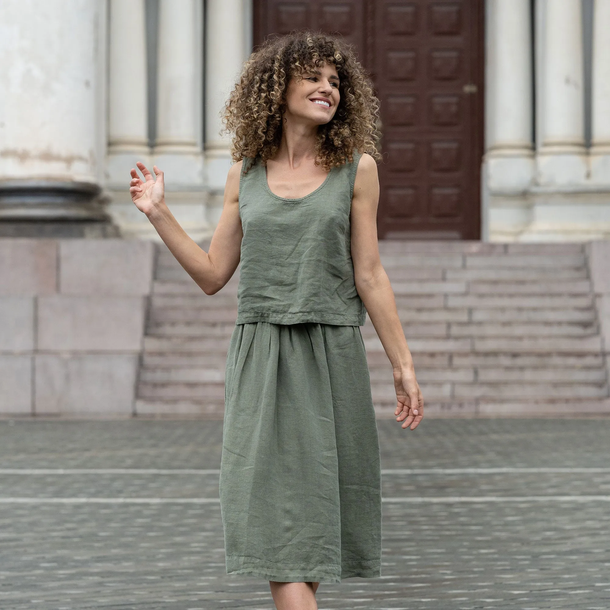 Linen Crop Top & Skirt 2-Piece