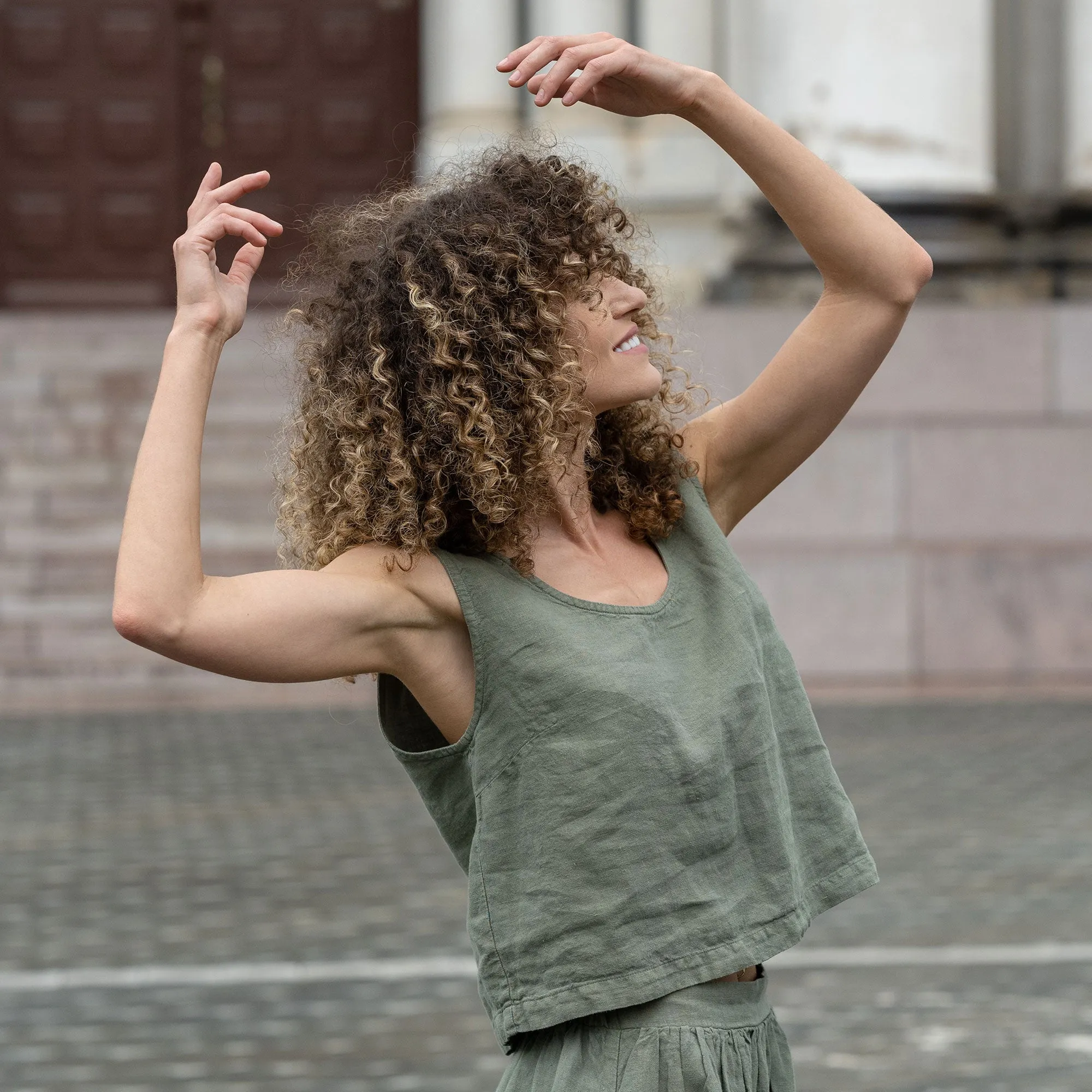 Linen Crop Top & Skirt 2-Piece