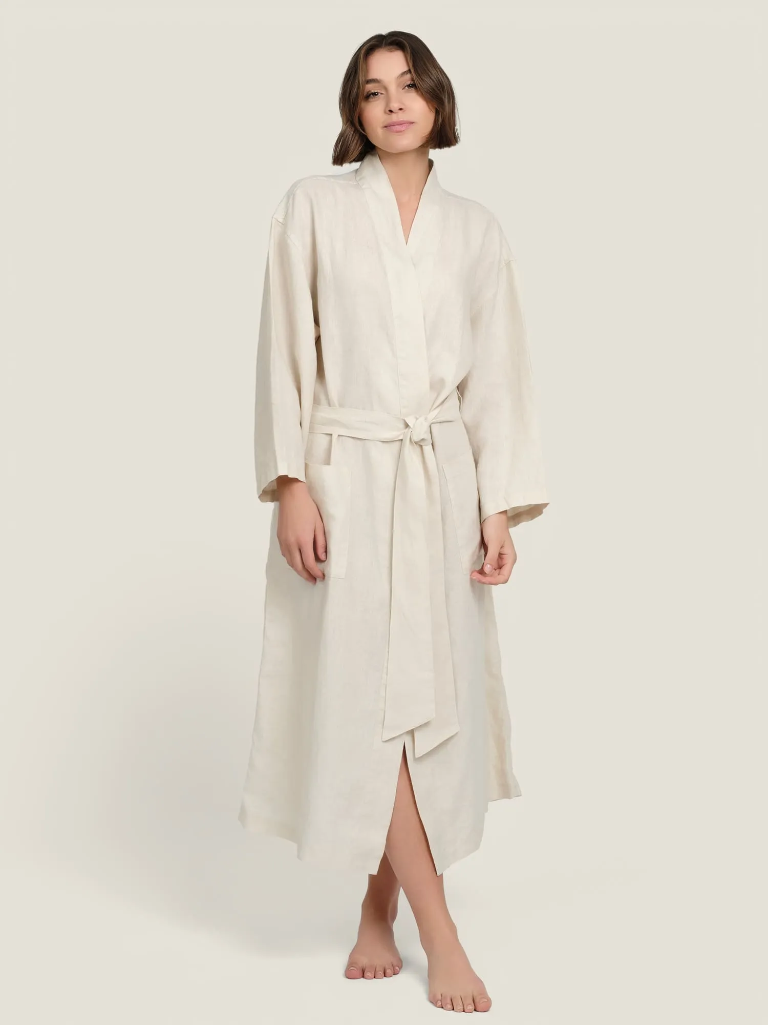 Linen Robe In Cream