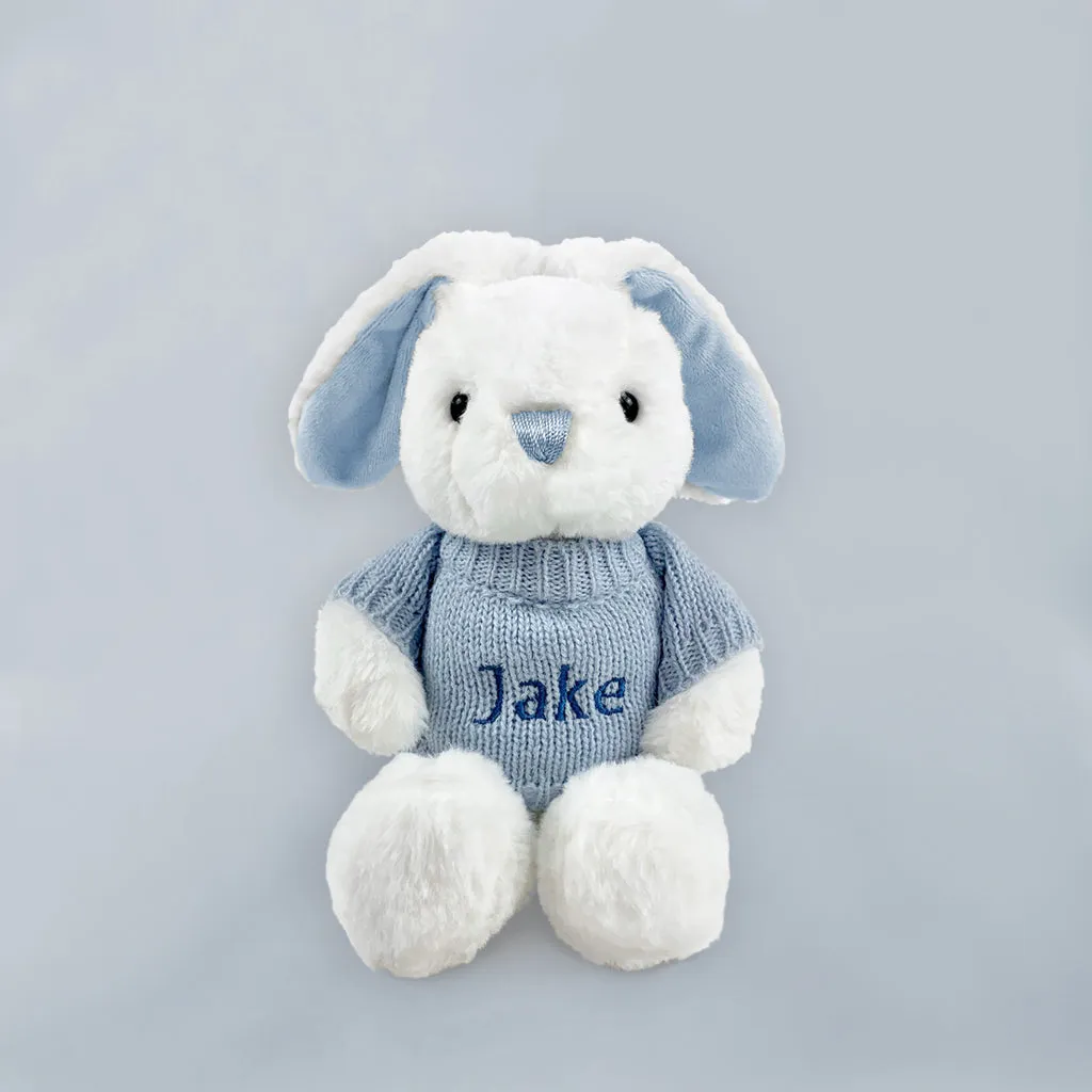 Little Bunny Bath and Bedtime Hamper, Blue - 6-12 Months with White Personalised Bathrobe