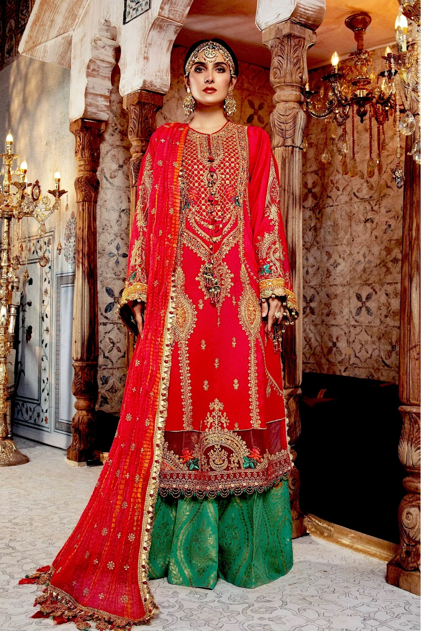 MARIA.B. MBroidered Wedding Collection – Aqua and Salmon pink (BD-2302)