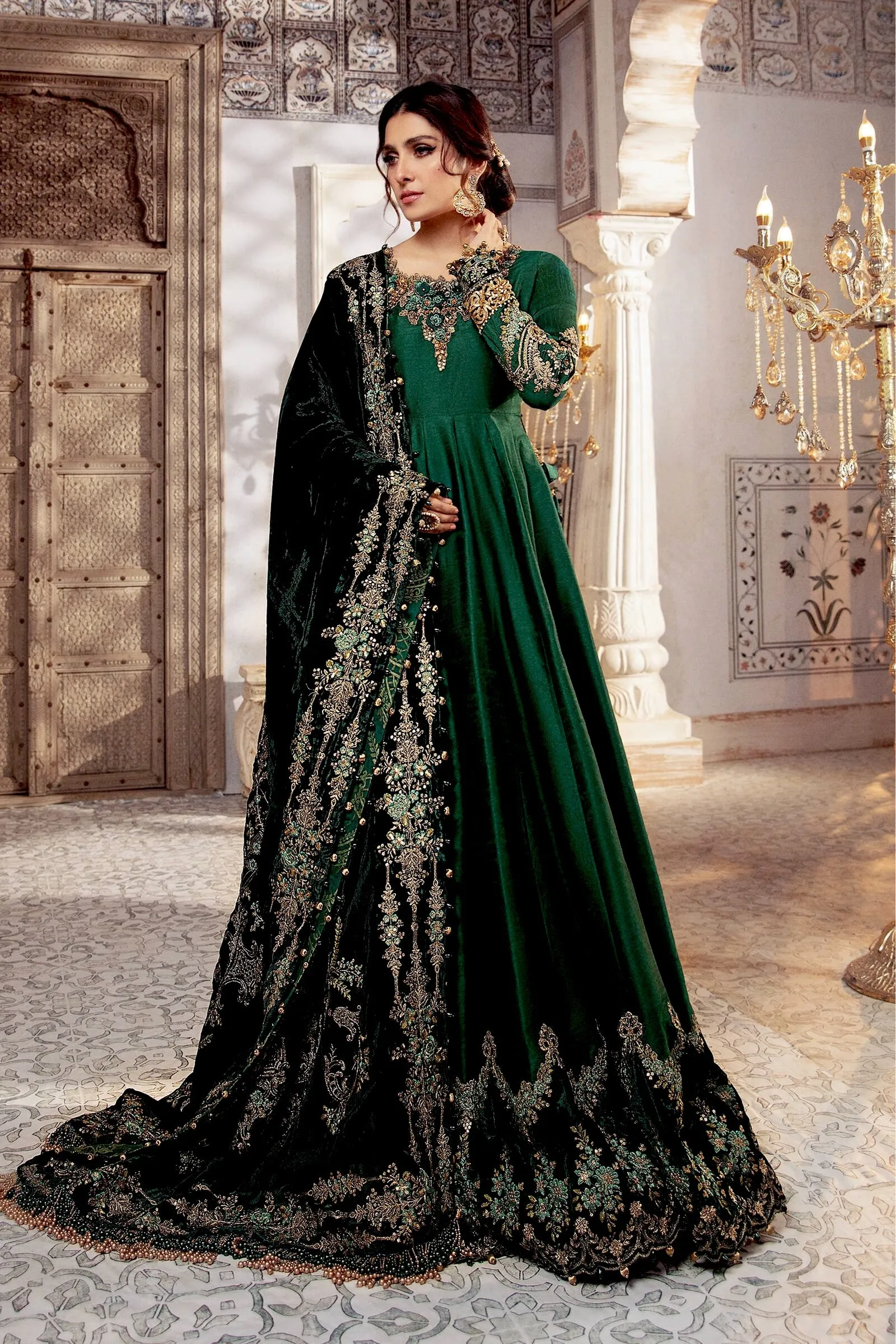 MARIA.B. MBroidered Wedding Collection – Teal and Warm green (BD-2307)