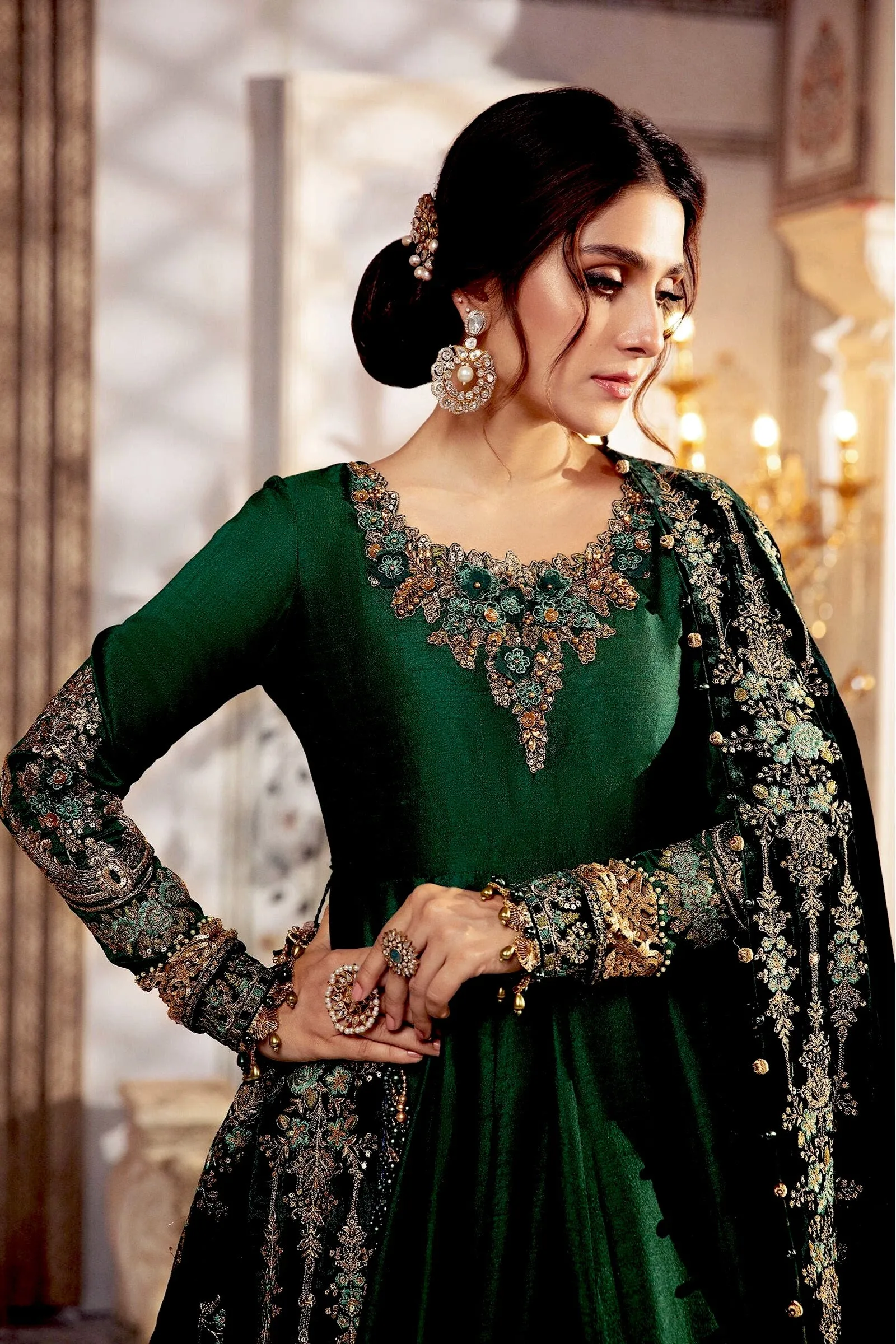 MARIA.B. MBroidered Wedding Collection – Teal and Warm green (BD-2307)