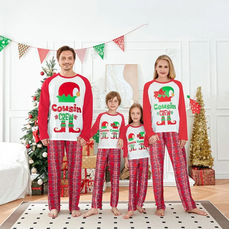 Matching Family Cousin Crew Pajamas Sets Plaid Elf Sleepwear Christmas