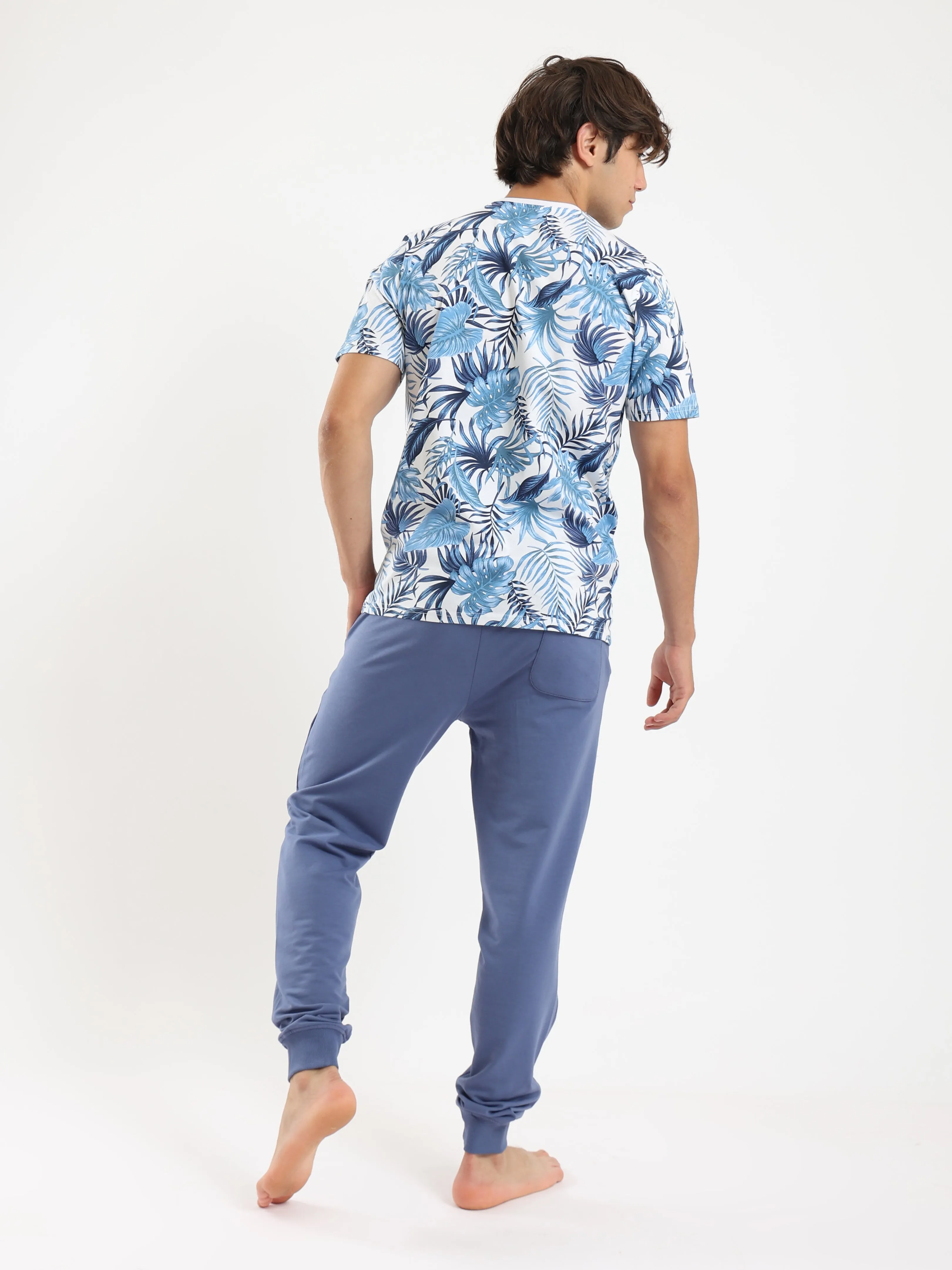 Men's Pajama Set With Printed Tee & Pants