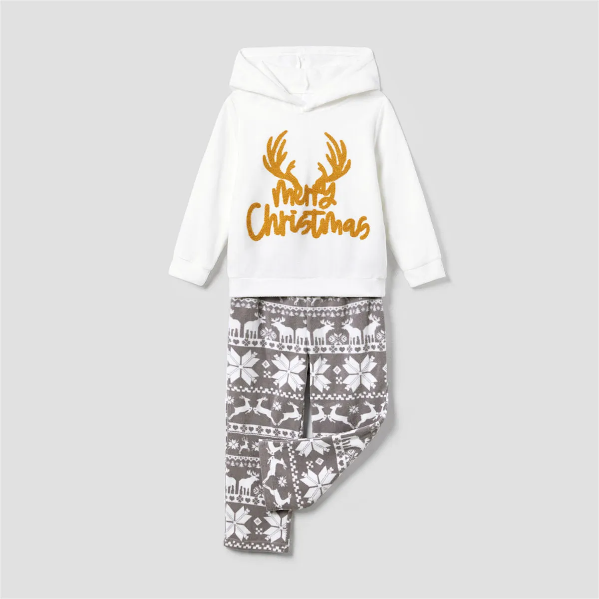 Merry Christmas Hooded Family Christmas Pajamas Reindeer Grey Pajama Pants