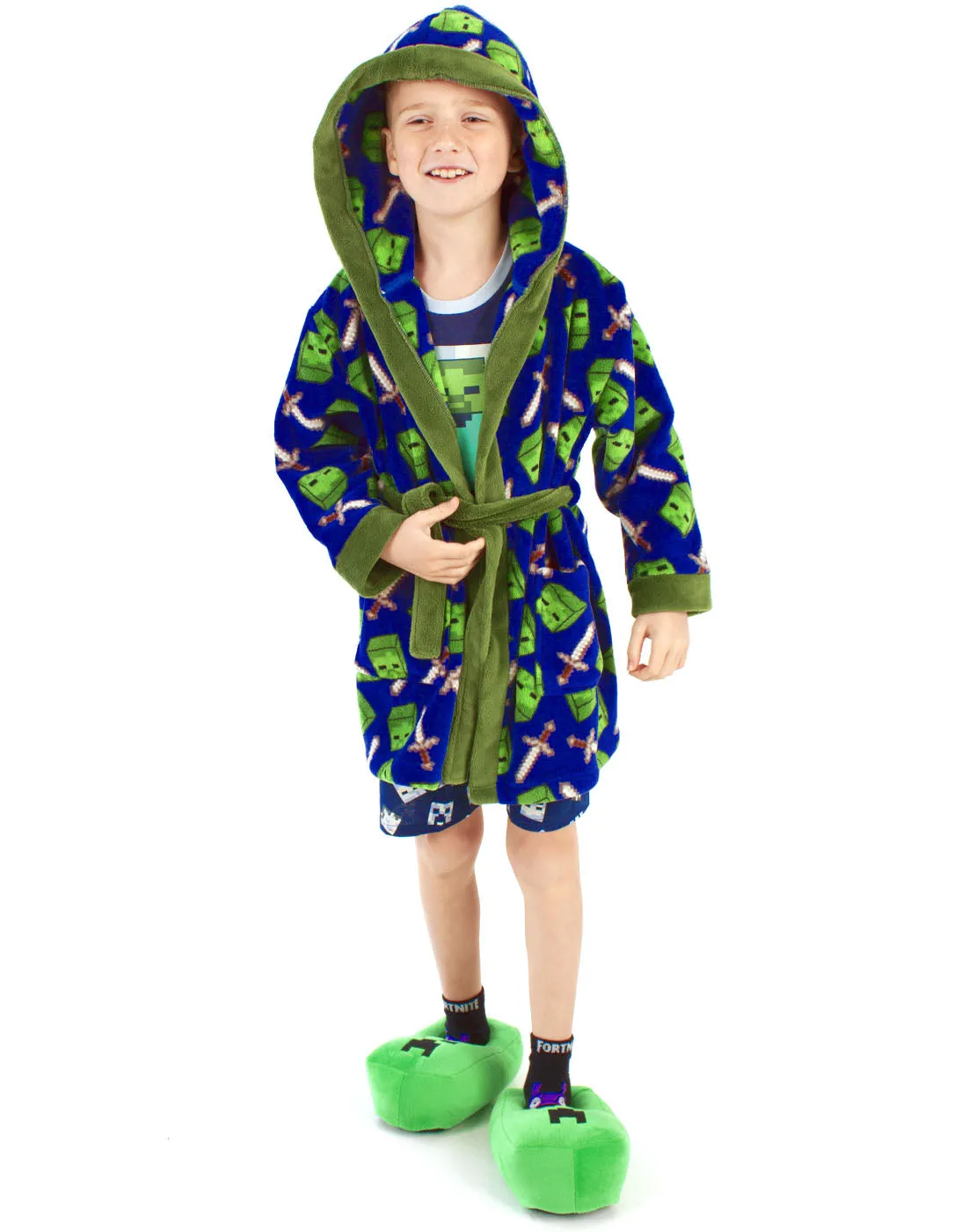 Minecraft All Over Zombie Sword Boys Bathrobe Kids Dressing Gown