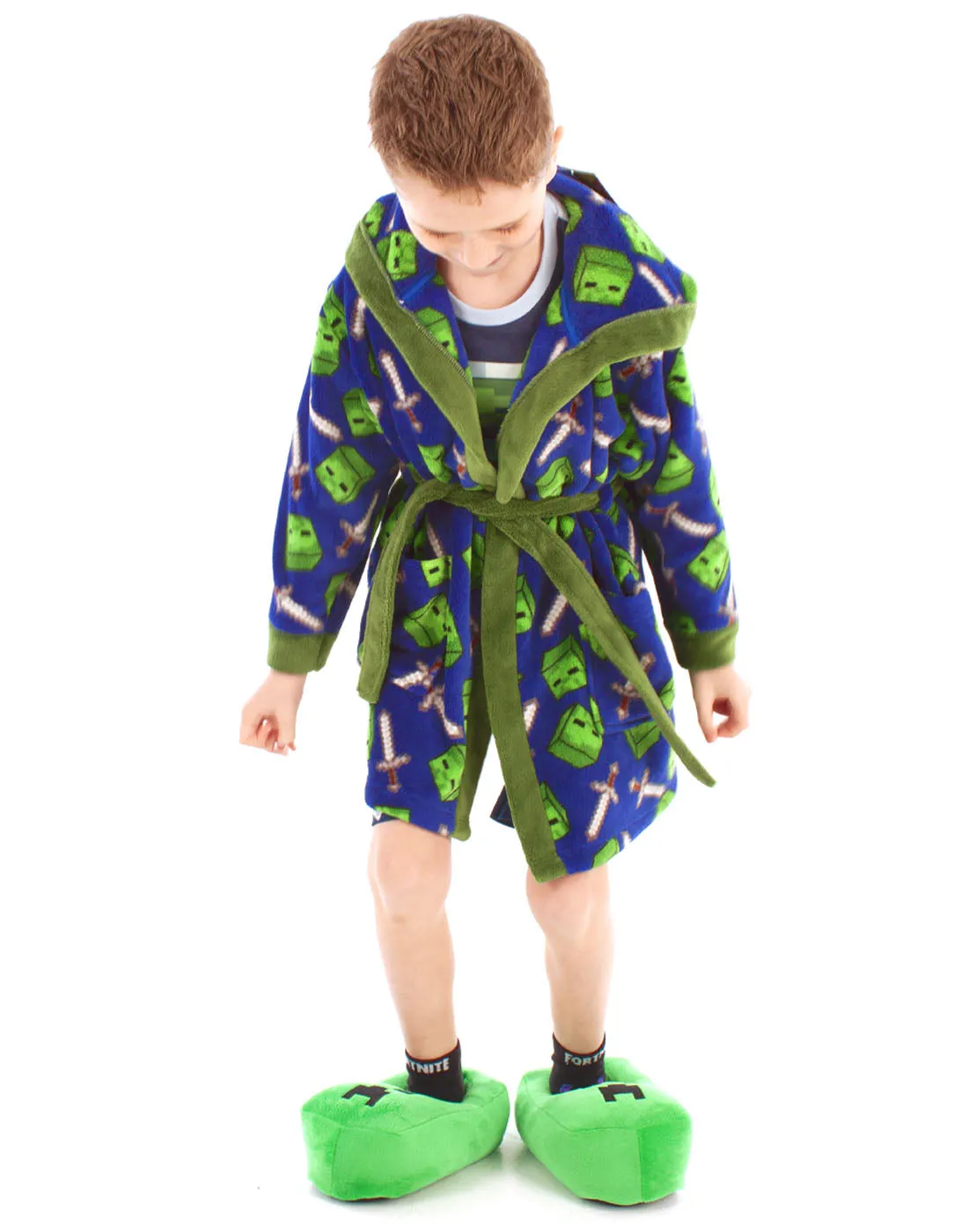 Minecraft All Over Zombie Sword Boys Bathrobe Kids Dressing Gown