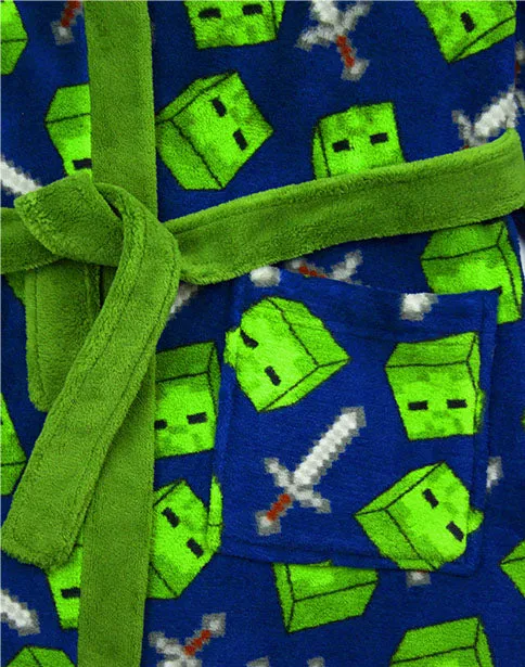 Minecraft All Over Zombie Sword Boys Bathrobe Kids Dressing Gown