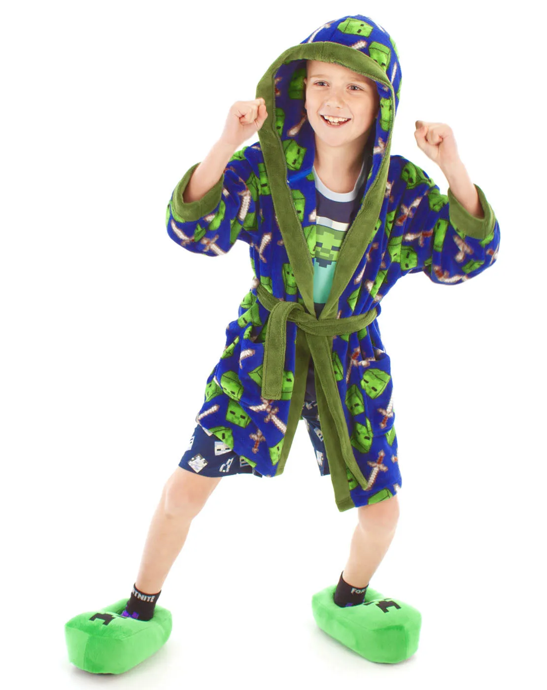 Minecraft All Over Zombie Sword Boys Bathrobe Kids Dressing Gown