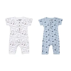 Mush Ultra Soft Bamboo Unisex Short Sleeve Romper Combo Set for New Born Baby/Kids Pack of 2 (0-3 Months, Aeroplane & Marine Life)