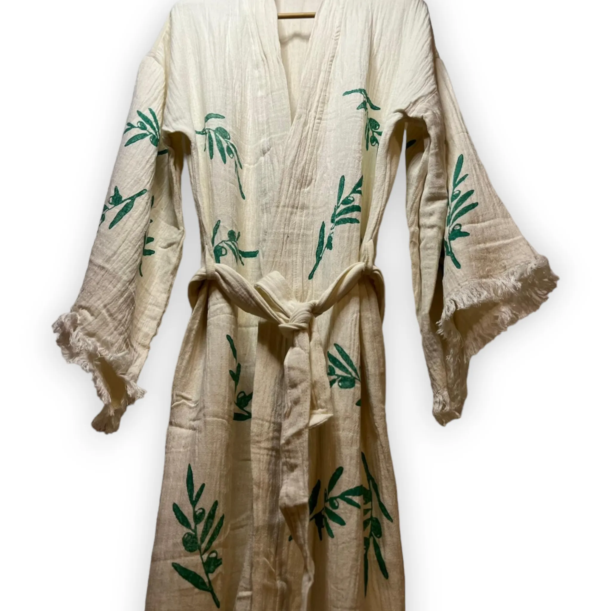 Olive Branch Turkish Towel Kimono Kaftan Bathrobe