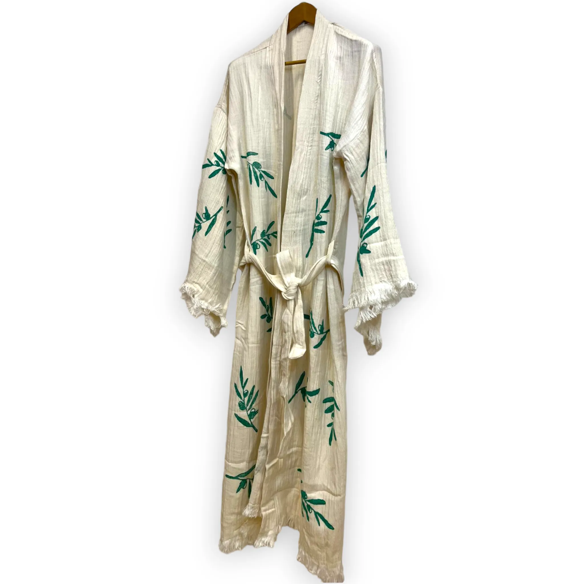 Olive Branch Turkish Towel Kimono Kaftan Bathrobe