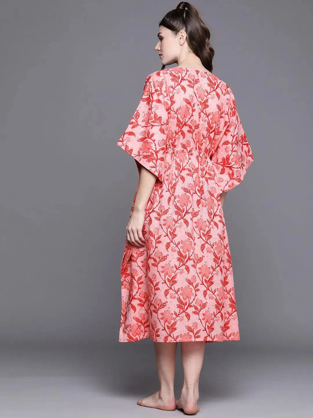 Pink Cotton Printed Kaftan Nightdress