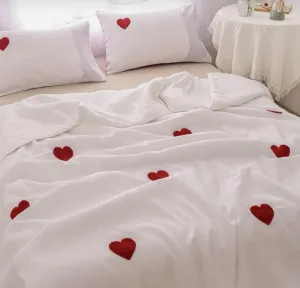 Red heart bedsheet for lovely couples cotton king size with two pillow cover thread count 280