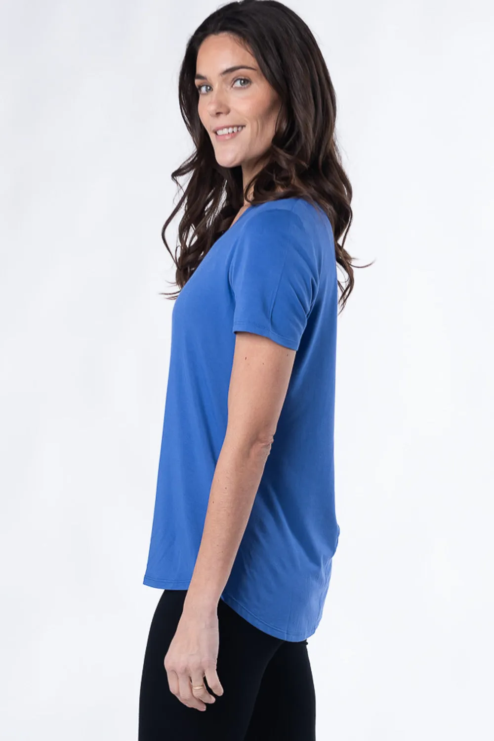 Rylie V-Neck Bamboo Tee - Ocean Blue