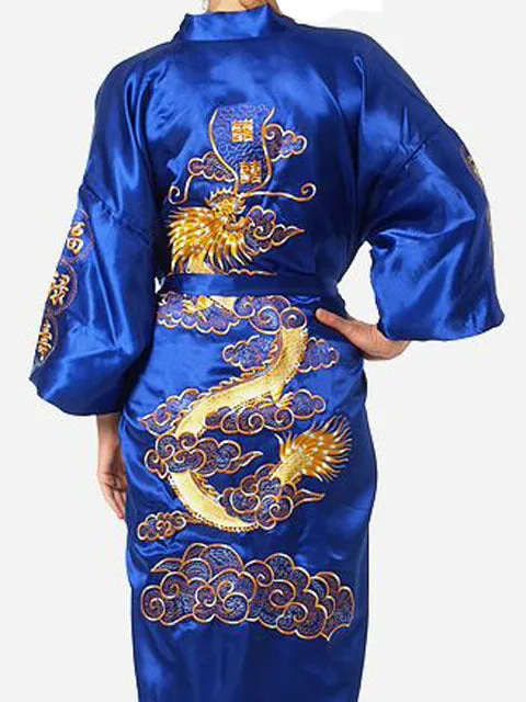 Shanghai Story Chinese men's Satin Polyester Embroidery Robe Kimono Nightgown Dragon Sleepwear M L XL XXL 3XL