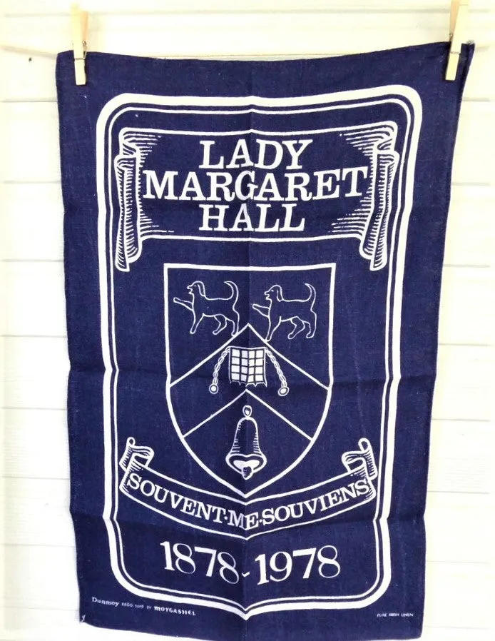 Tea Towel Oxford University Lady Margaret Hall 100 Years 1978 Linen