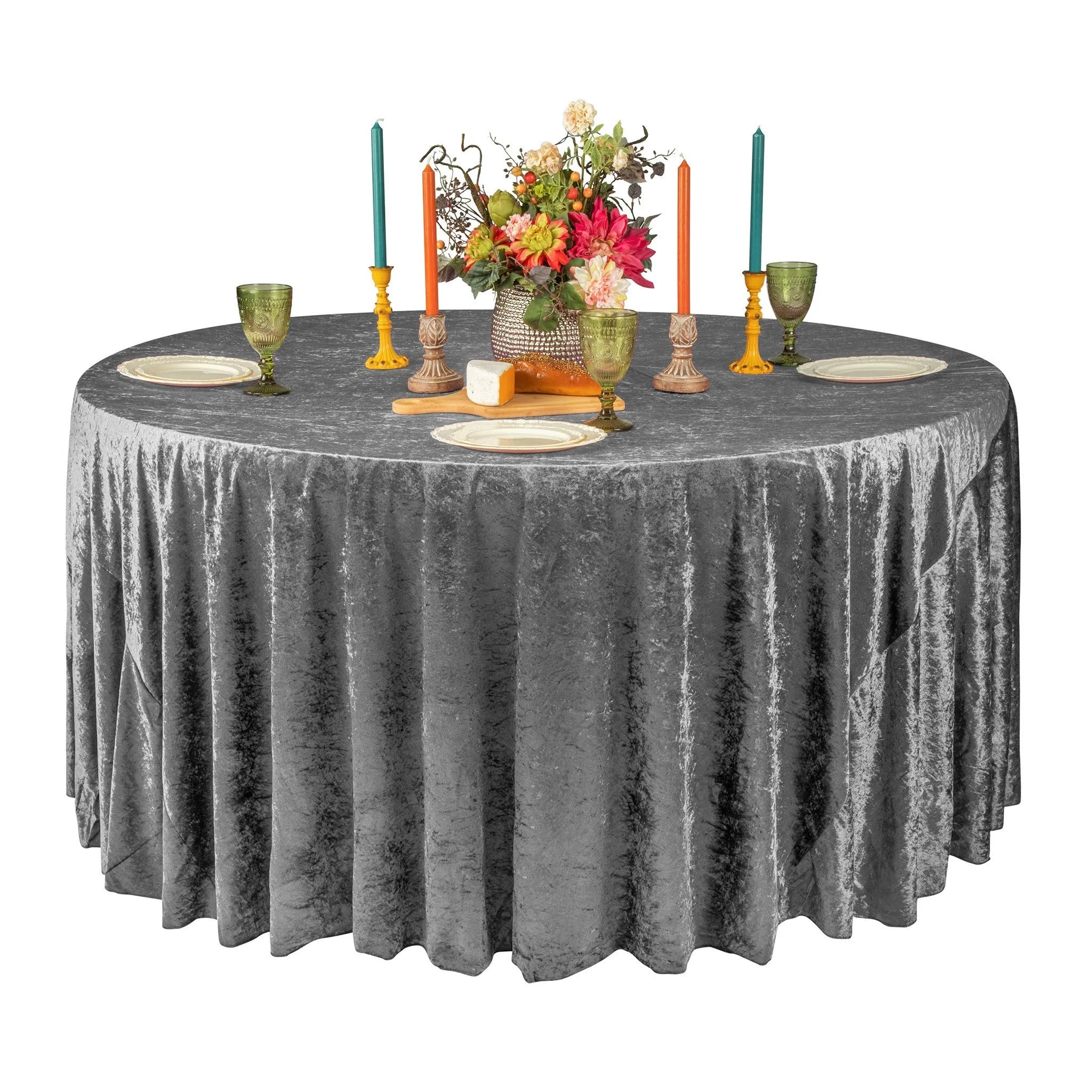 Velvet 120" Round Tablecloth - Charcoal