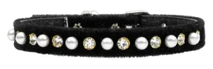 Velvet 3-8" Pearl And Clear Crystals Collar Black 14