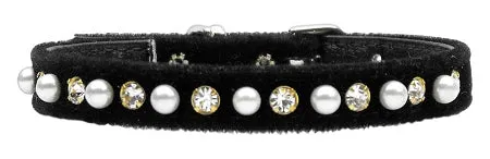 Velvet 3-8" Pearl And Clear Crystals Collar Black 8