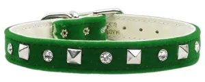 Velvet Crystal And Pyramid Collars Green 14