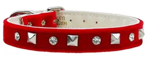 Velvet Crystal And Pyramid Collars Red 16