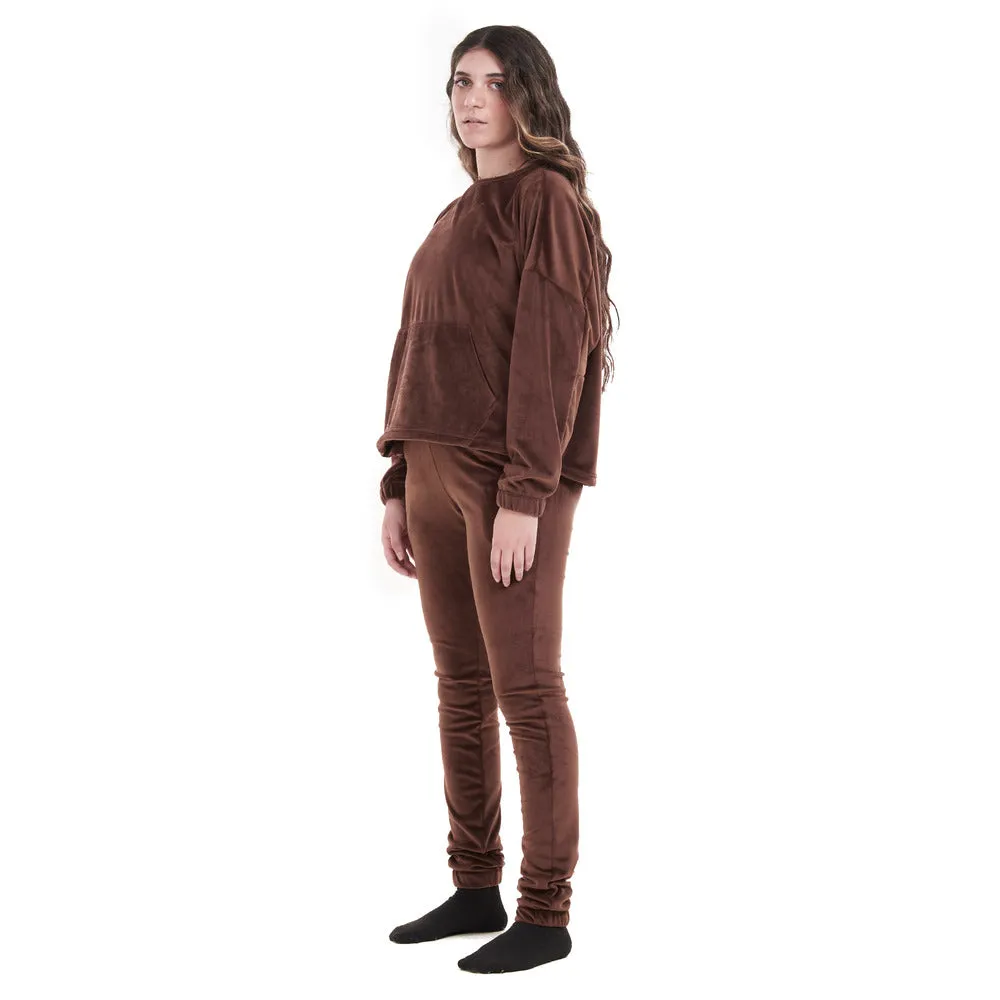 Women Winter Pajama Set Brown Sweatshirt   Pants