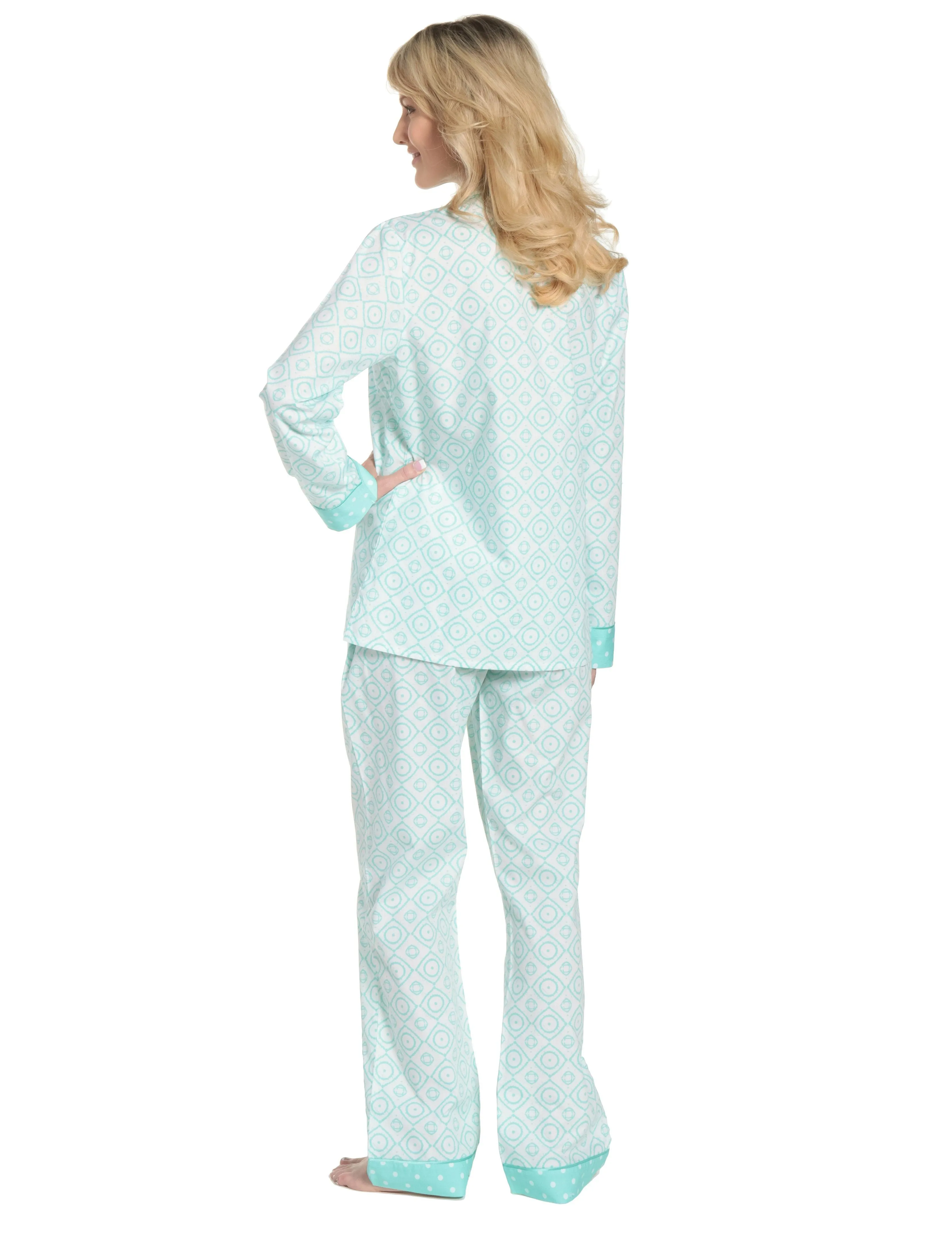 Womens Premium 100% Cotton Poplin Pajama Set with Contrast Cuffs