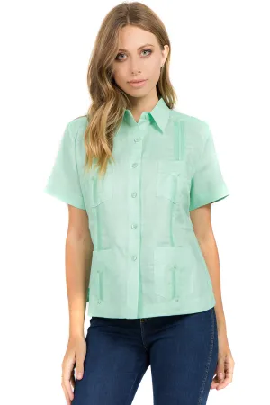 Women's Traditional Guayabera Shirt Premium 100% Linen Short Sleeve XS-3X