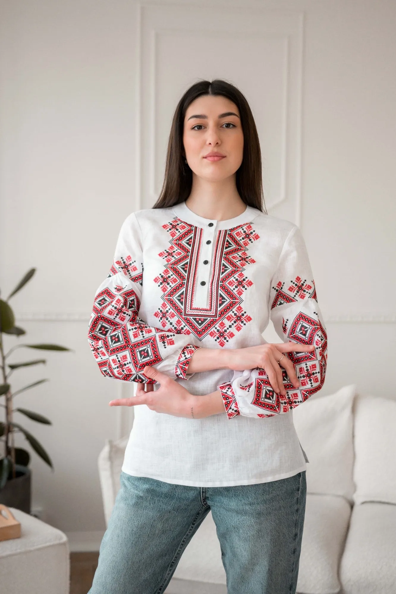 Women's vyshyvanka with a placket