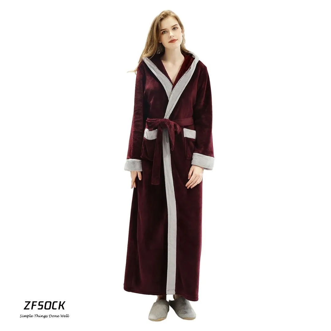 ZFSOCK Dressing Gown Bathrobe with Hood and Wide Shawl Collar Wedding Winter Bathrobe Luxury Bathrobe Quality