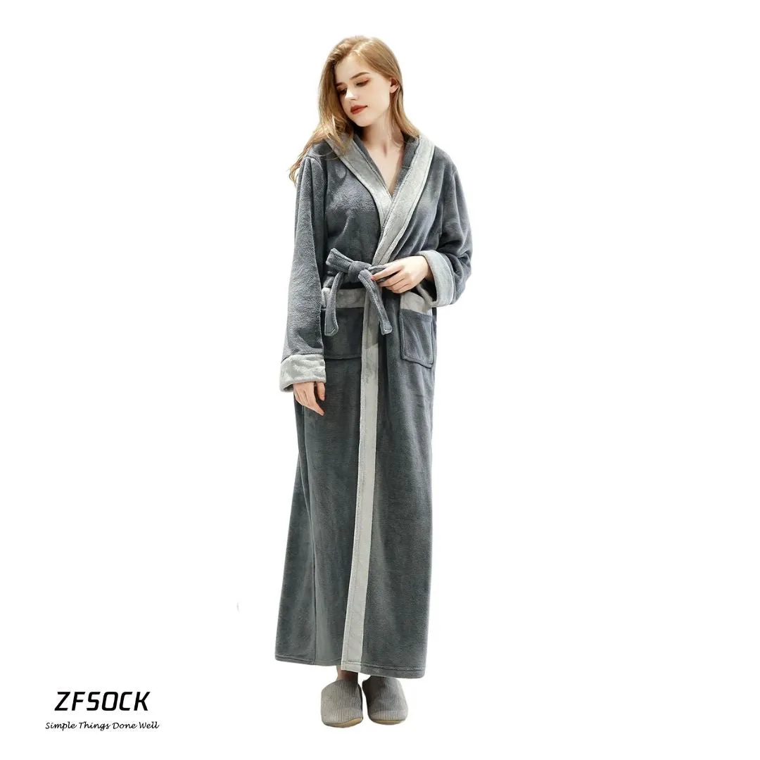 ZFSOCK Dressing Gown Bathrobe with Hood and Wide Shawl Collar Wedding Winter Bathrobe Luxury Bathrobe Quality