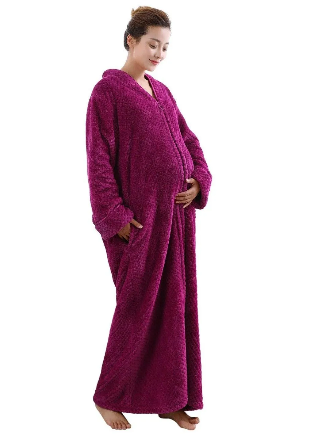 ZFSOCK Zip Up Style Dressing Gown Bathrobe Unisex For Men and Women Maternity Robe Wedding Winter Robe Luxury Brand Quality Bathrobe