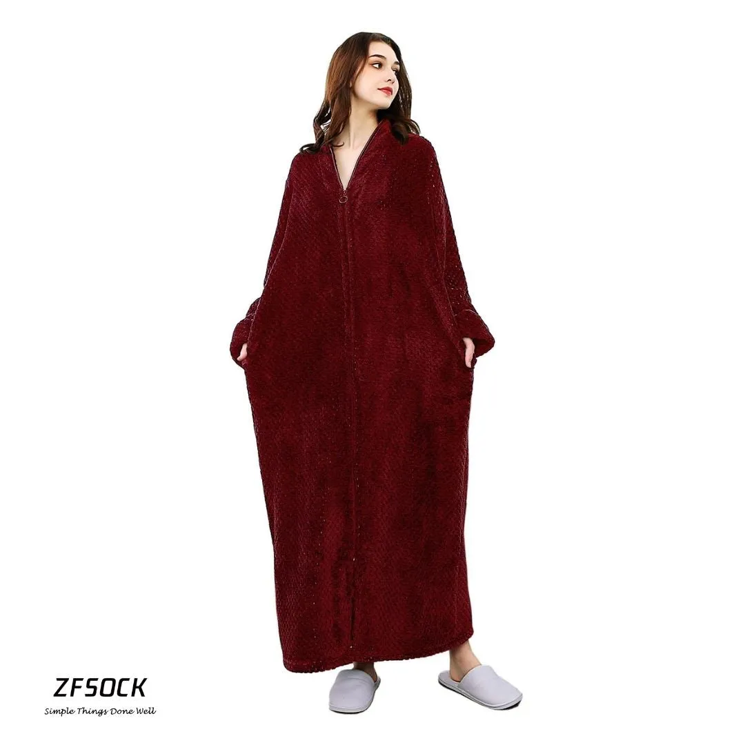 ZFSOCK Zip Up Style Dressing Gown Bathrobe Unisex For Men and Women Maternity Robe Wedding Winter Robe Luxury Brand Quality Bathrobe